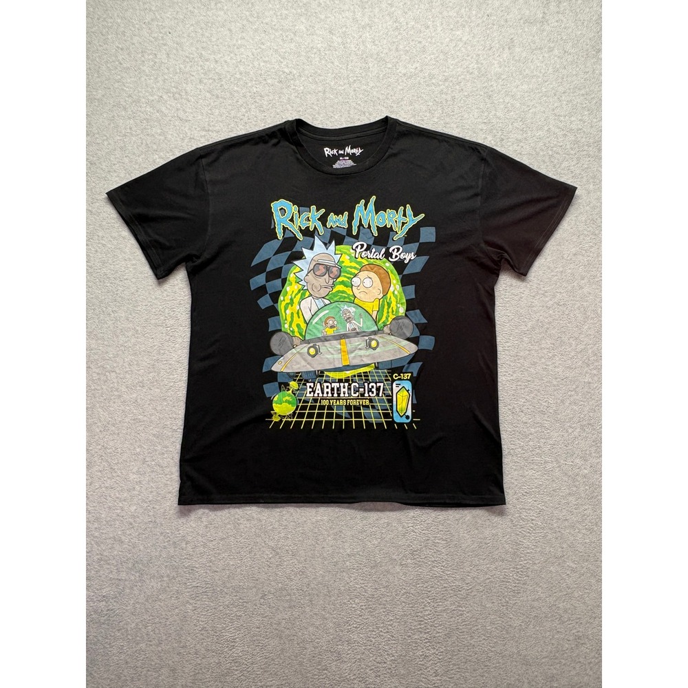 Rick and Morty Portal Boys Earth C-137 Black Graphic T-Shirt XL Adult Swim Tee